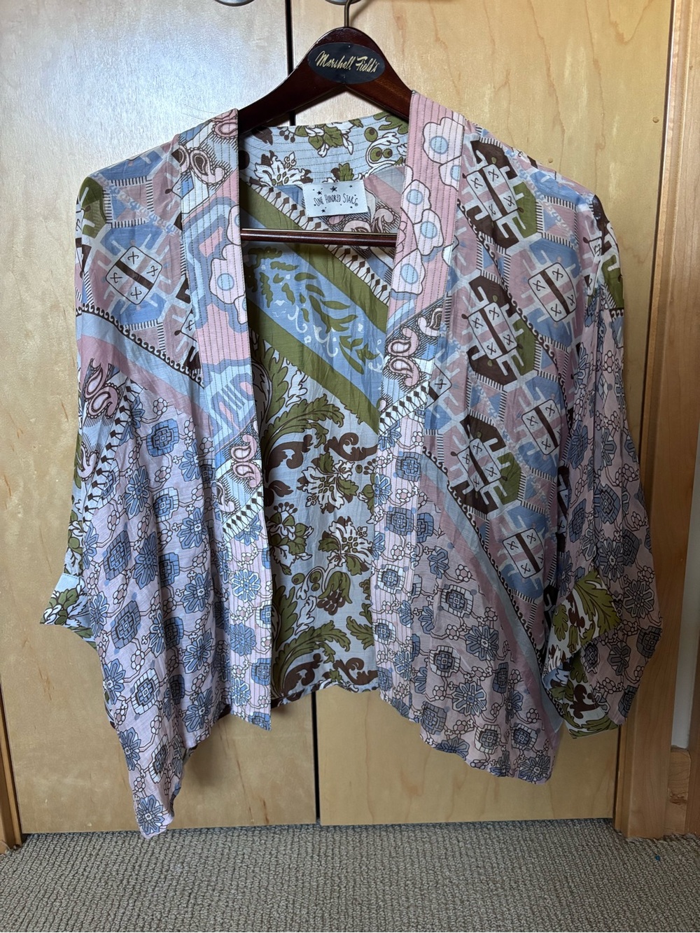 Lightweight Floral Patchwork Kimono Top - Pink & Green
